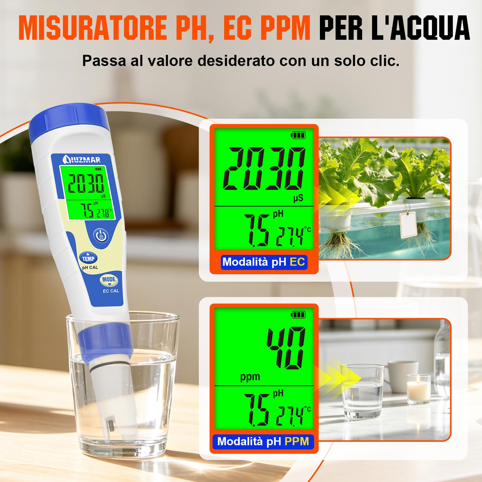 UIUZMAR Misuratore Salinita e pH Piscina Acquario Marino Digitale, 5 in 1