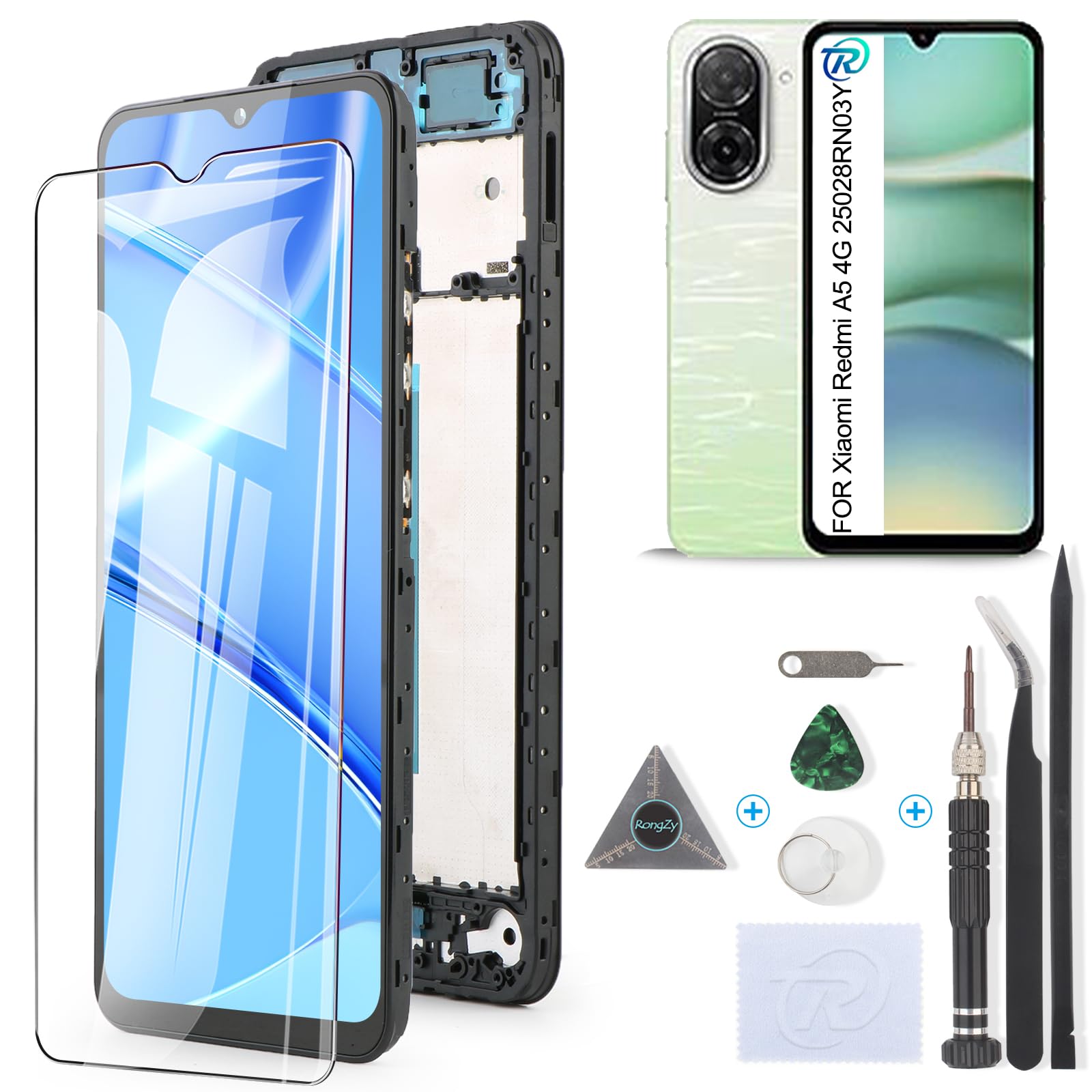 RongZy LCD Schermo per Xiaomi Redmi A5 4G 25028RN03Y Display di Ricambio Touch Screen Digitizer Parti di Riparazione per Redmi A5 4G LCD Display con Strumenti(Nero con Cornice)