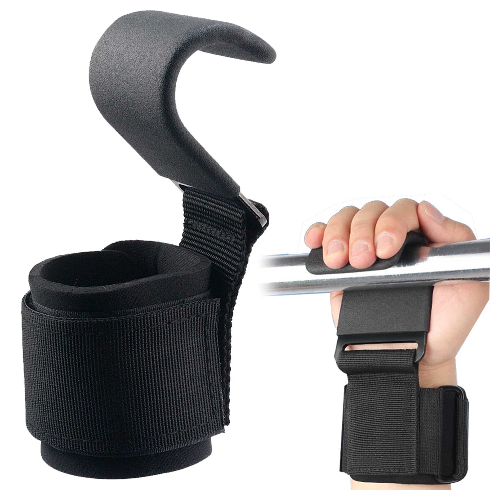 Vyqrx 2PCS Weight Lifting Hooks with 8mm Neoprene Padded Wrist Support Non-Slip Pull Up Grips Weight Lifting Grips for Deadlifts Powerlifting Gym Workouts