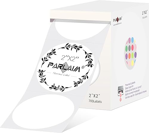 PARLAIM Etiquetas adhesivas térmicas circulares de 2 pulgadas, 700 etiquetas redondas de impresora térmica directa para diseño de botellas de