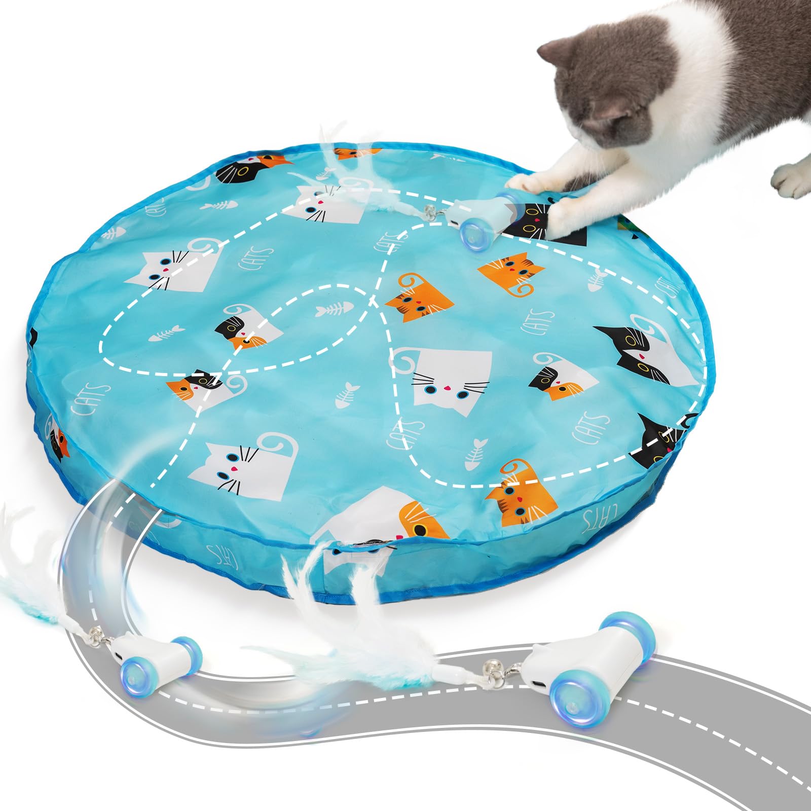 Pubialo Juguetes para gatos adultos gatos de apartamento, juego automático interactivo, rápido de rodar y activar el movimiento, juego de esconderse con atrapas de ratones, estimula los instintos de