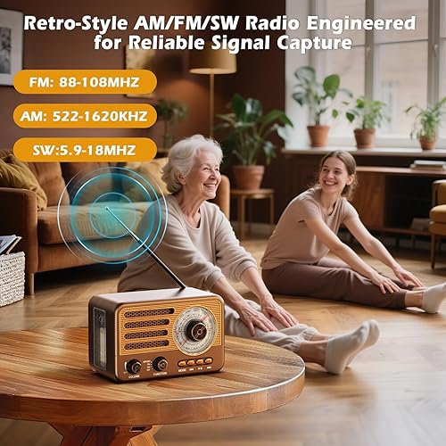 Miniatura 4 de Radio de transistor retro,Funciona con batería AM FM SW,Pequeña radio portátil recargable con batería de iones de litio de 1800 mAh,Soporte TF