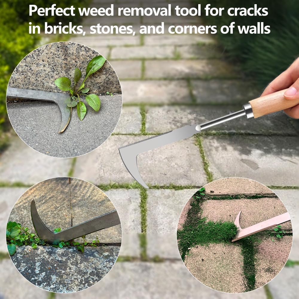 Weed Puller Tool, 3 Pack 2025 New Garden Stainless Steel Weeder Tool Hand Weeder Tool,Multi-Purpose Weed Remover Tool Weeding Tools for Gardening(Wooden Handle) thumbnail