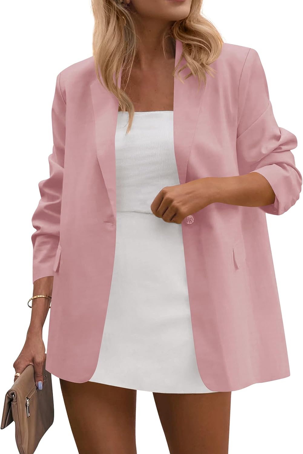 PRETTYGARDEN Blazers for Women Business Casual Outfits 2026 Spring Open Front Long Sleeve Suit Jackets Office Work Blazer(Pink,XX-Large)