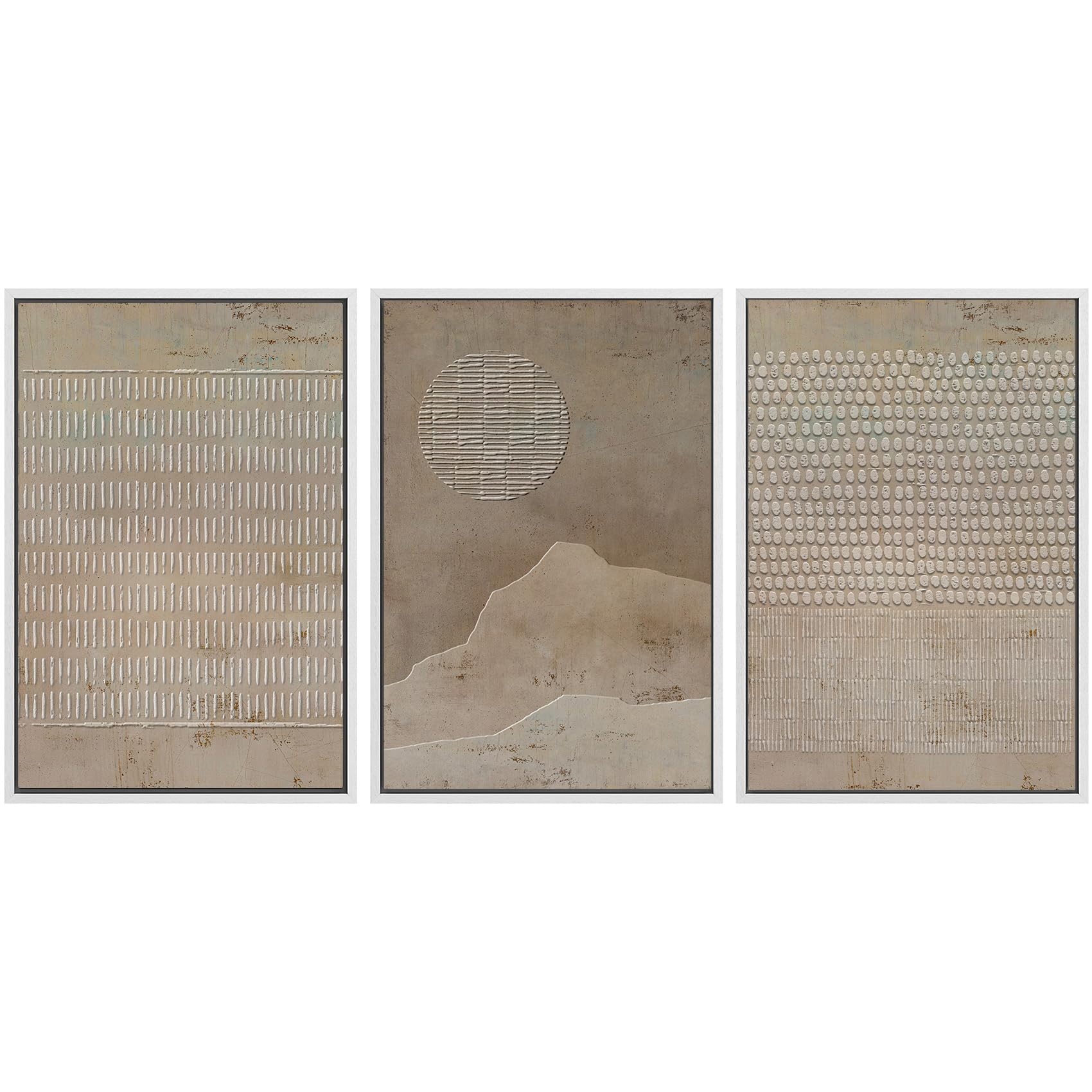 SIGNWIN Framed Canvas Print Wall Art Set Blue White Grunge Geometric Pattern Abstract Shapes Cozy Neutral Decorative Contemporary Minimal for Living Room, Bedroom, Office - 24"x36"x3 Natural — view 141
