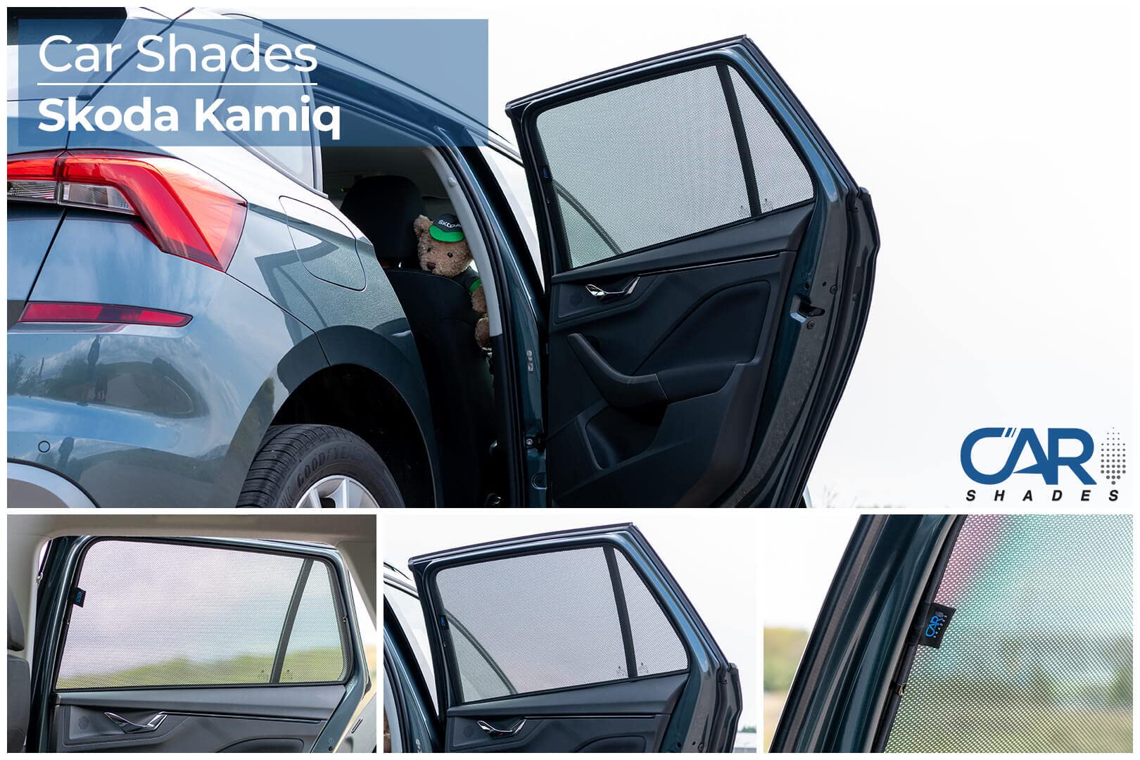 Satz Car Shades (Hintertüren) kompatibel mit Skoda Kamiq 2019- (2-teilig), Schwarz