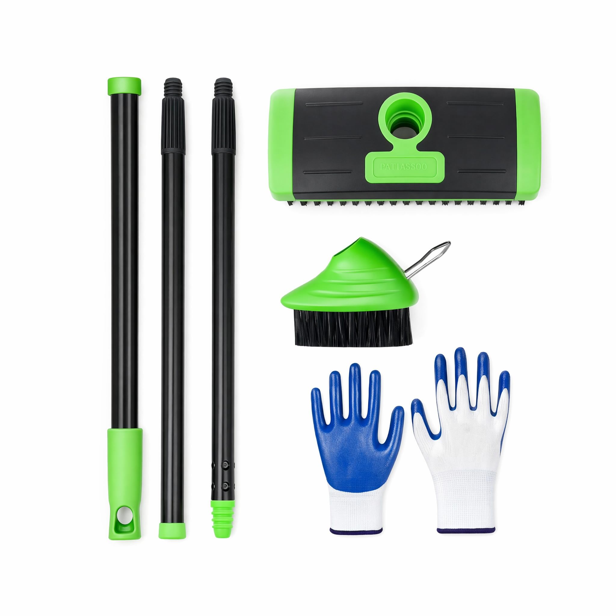 3 in 1 Weed Puller Tool with Long Handle, 58in Weed Brush with Glove, Green