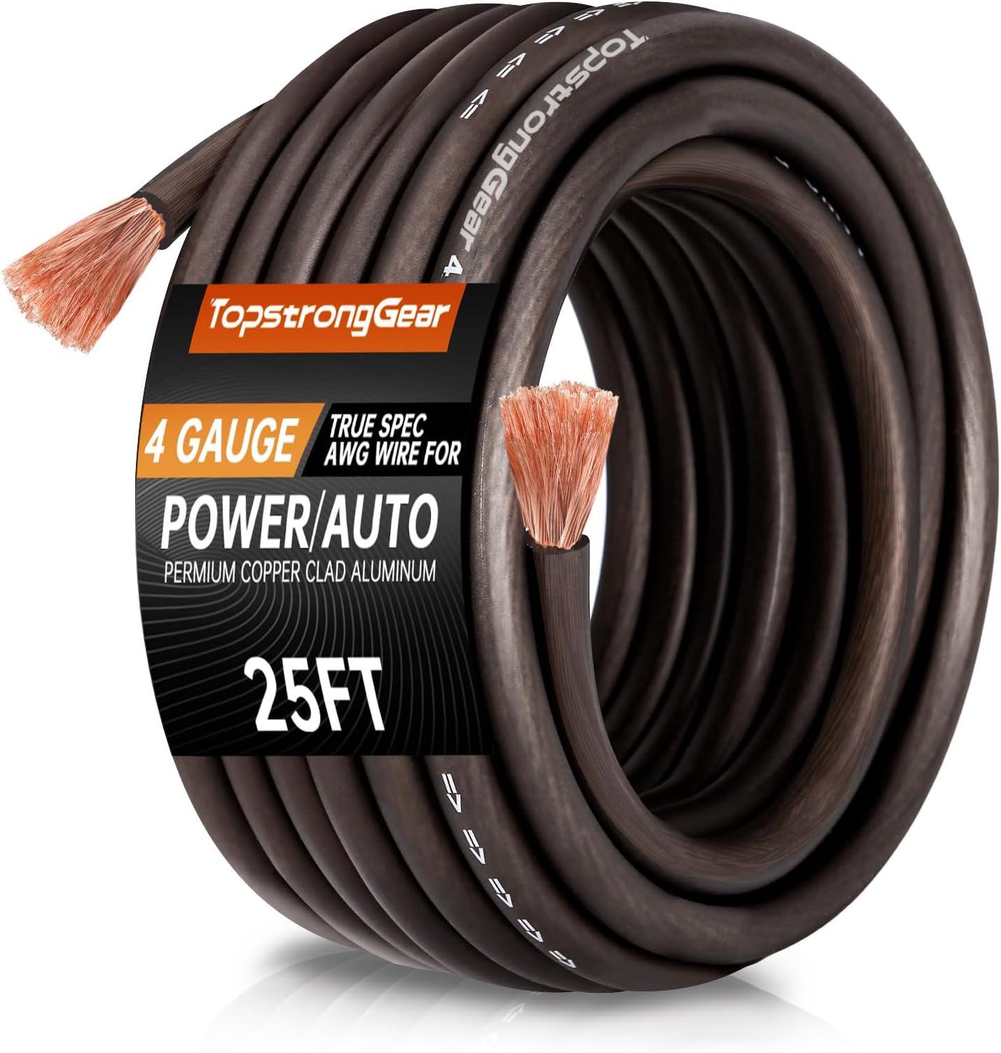 TOPSTRONGGEAR 4 Gauge Black 25ft Power/Ground Wire-Copper Clad Aluminum CCA-True 4 AWG Power Wire-True Spec and Soft Touch Cable (Black)