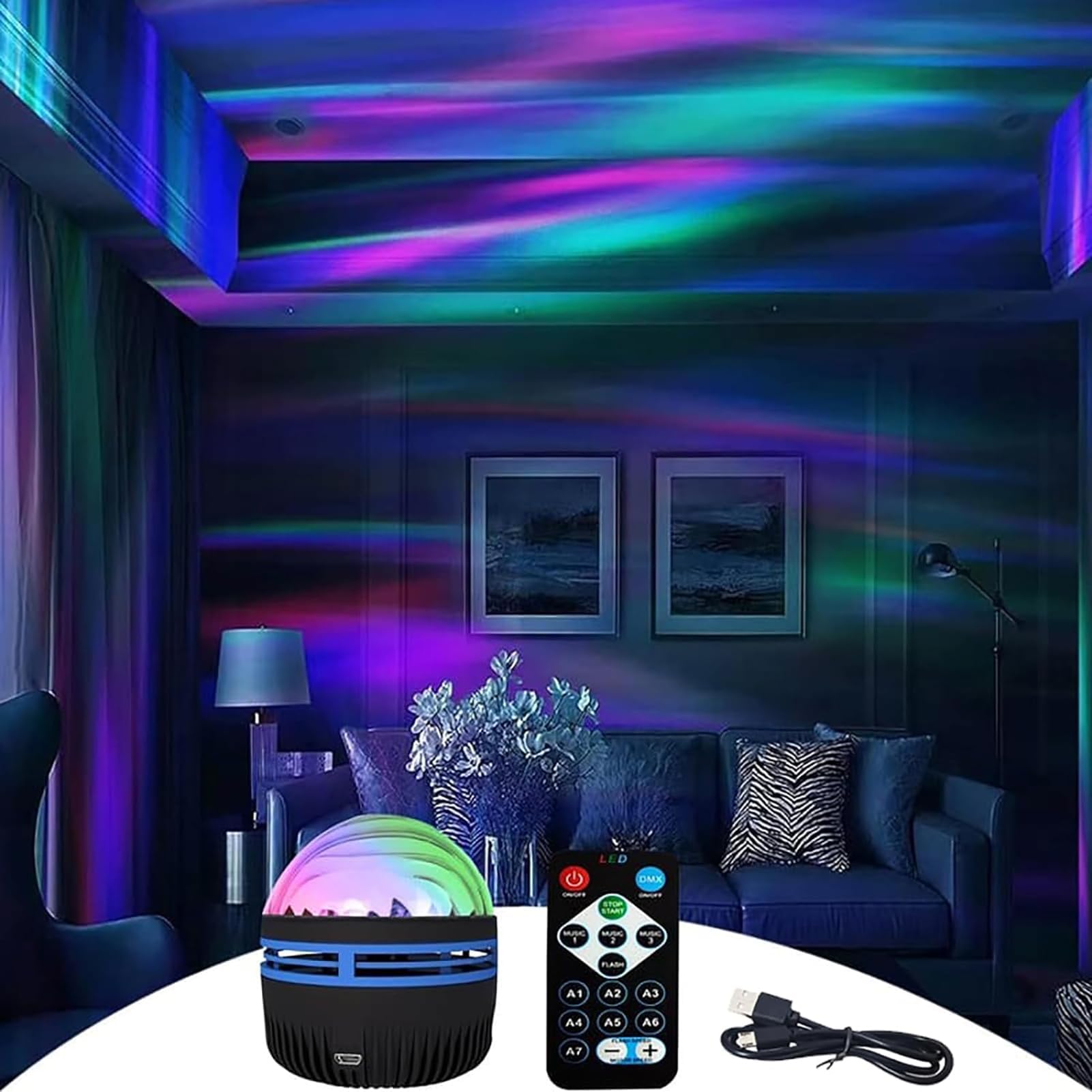 Remote Control Aurora Star Projector, Planetarium Home Use, 14 Lighting Modes, 2 in 1 Aurora and Ocean Wave Projector, Kids, Adults, Room Decoration, Bedroom, Voice Control, Brightness, Volume, Ripple