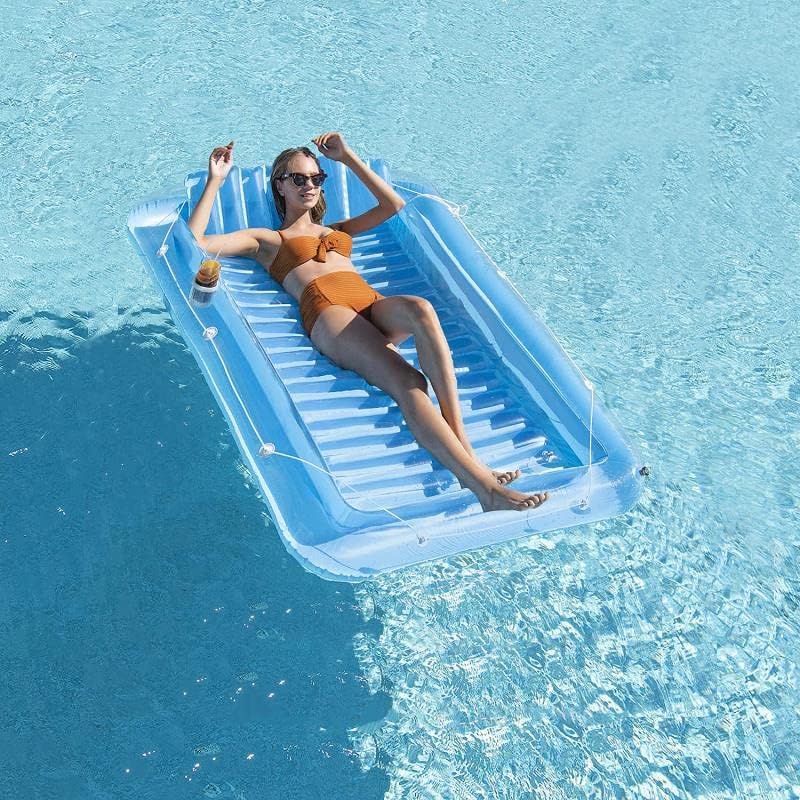 Inflatable Pool Floats - Pool Lounger Raft Floats for Adults, Blow Up Tanning Pool with Removable Pillow, 4 in 1 Recliner Sunbathing Pool Floatie Toys Blue X-Large