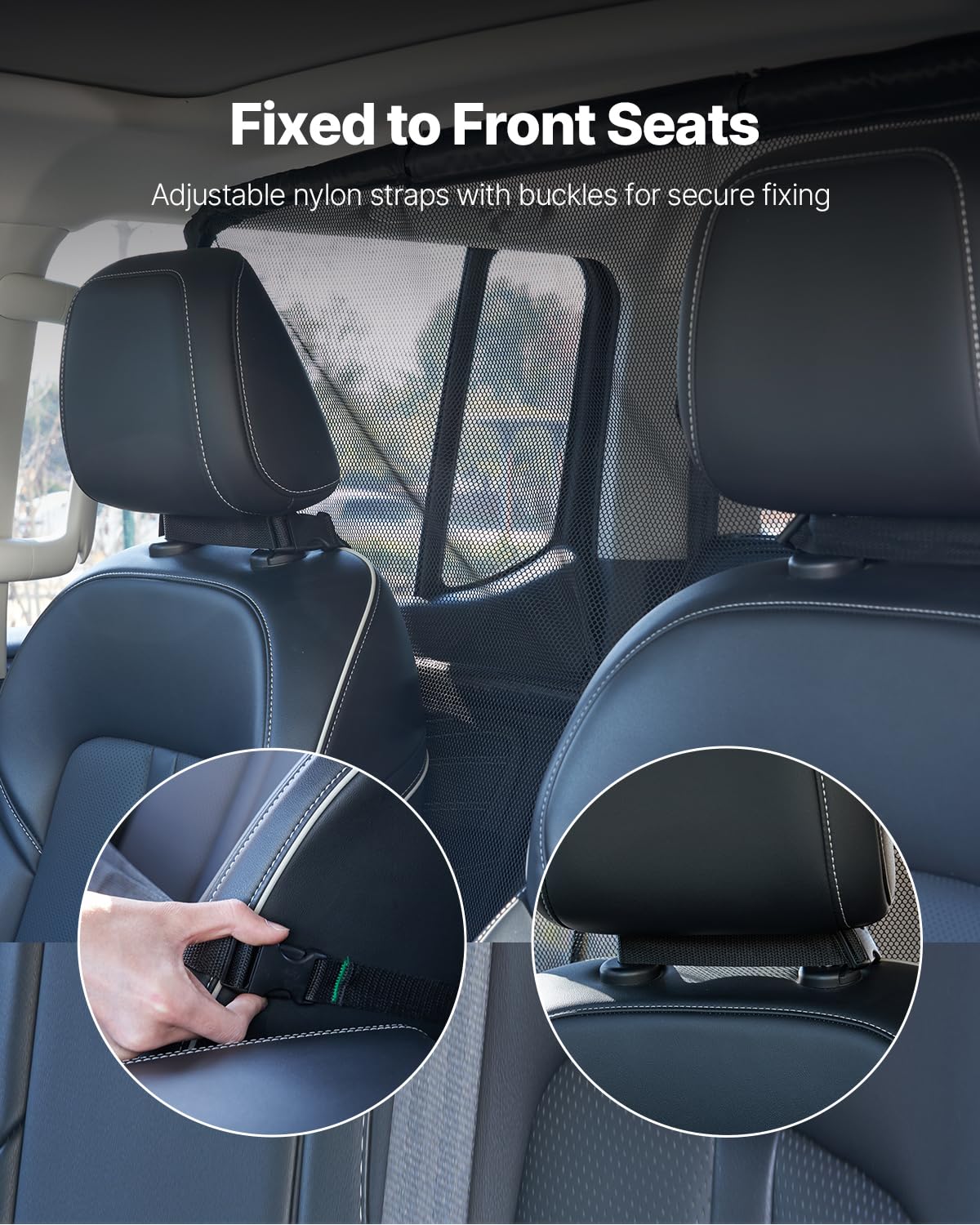 VEVOR Barrera para Perros para el Coche, para Instalación en Asientos Delanteros, con Malla Red Transparente, Universal para Sedanes, Camionetas y SUV de Tamaño Completo, Negro, 1415 x 810 x 75 mm