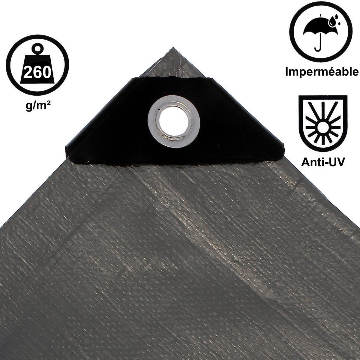 Bâche spéciale bois grise ultra résistante - 260 g/m² - 2 x 10 mètres