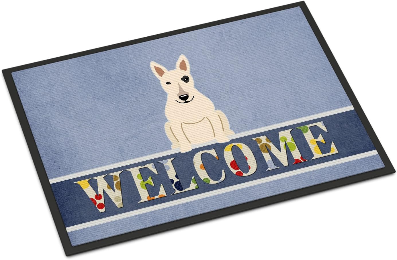 Caroline's Treasures BB5719MAT Bull Terrier White Welcome Doormat 18x27 Front Door Mat Indoor Outdoor Rugs for Entryway, Non Slip Washable Low Pile, 18H X 27W