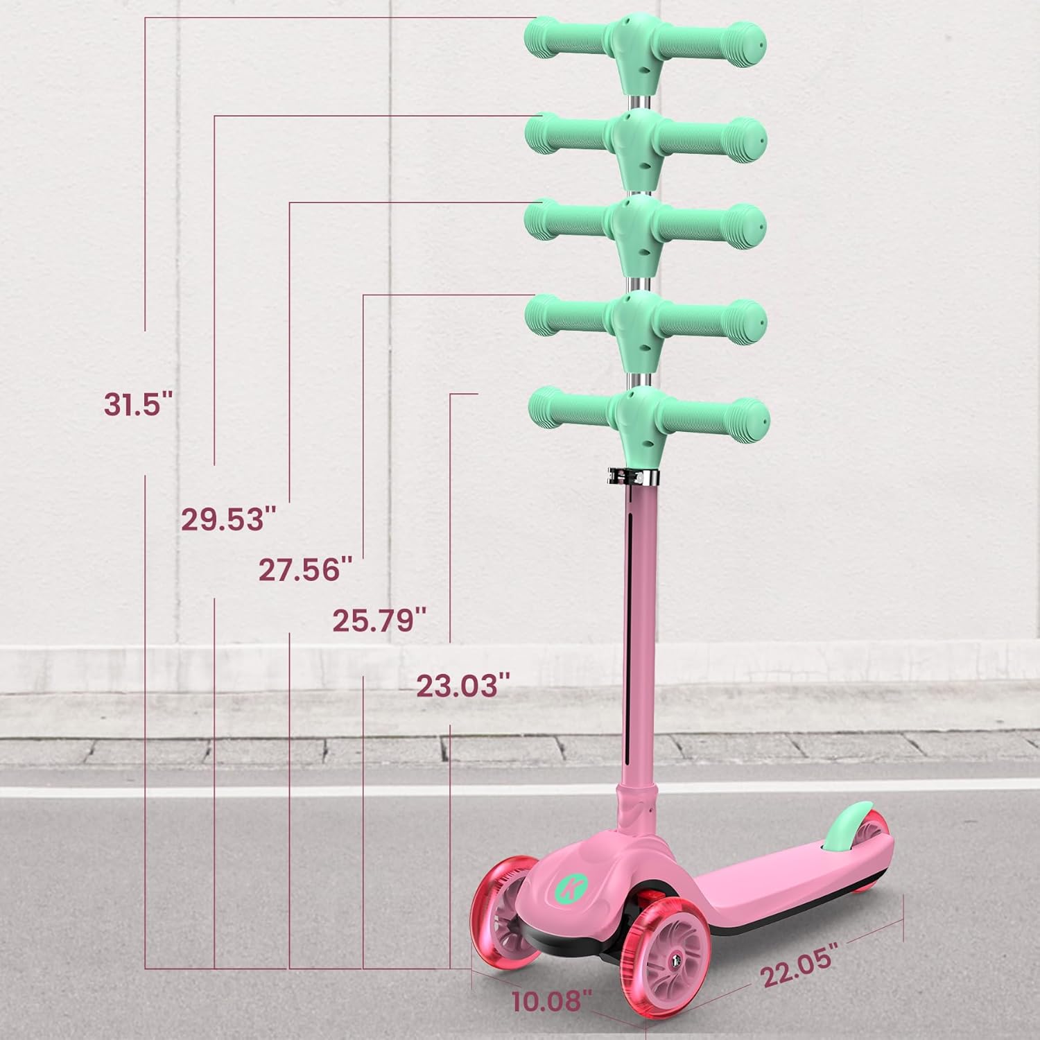 2-in-1 Adjustable Kick Scooter for Kids 3-5 (Suitable 3-12 Years),5-Level Handlebar & Removable Seat, LED Light-Up Wheels, Wide Deck, Foldable Design for Indoor/Outdoor Use - Girls & Boys - Image 8
