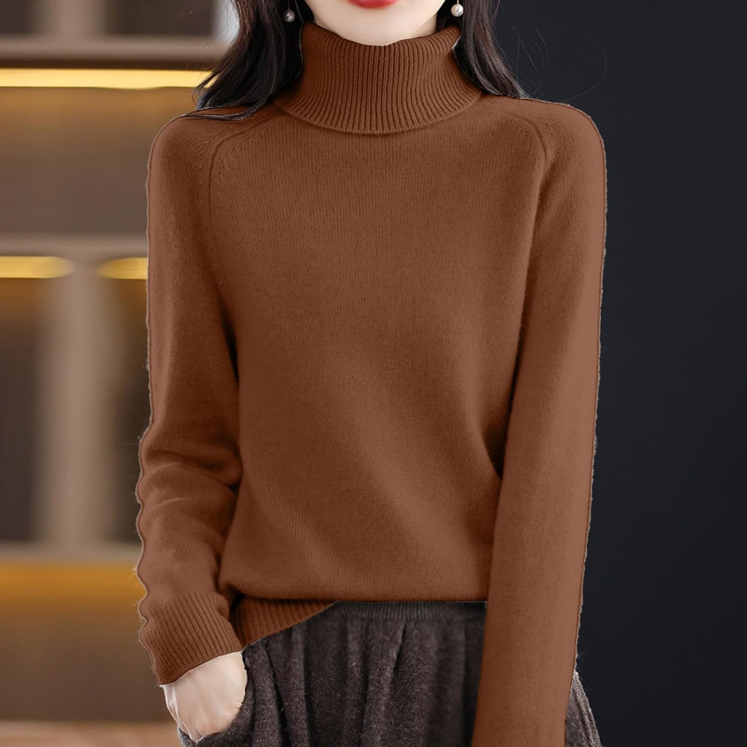 Cashmere Turtleneck Sweaters for Women - Oversized Fall Winter Long Sleeve Soft Dressy Casual Knit Pullover Tops 2025 - Image 3