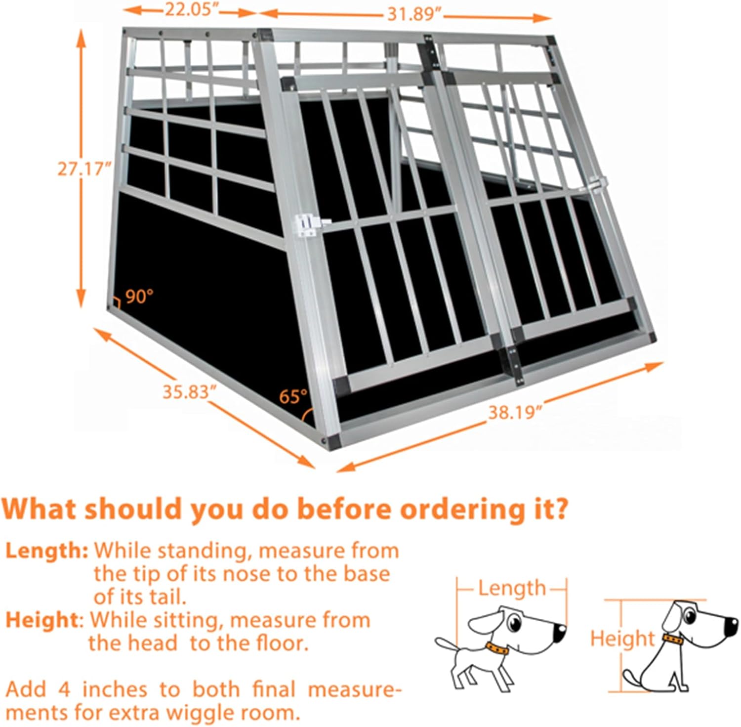 Double Door Pet Car Transport Cage, Cage, Aluminum Alloy Puppy Travel Box, Trapezoidal Dog Cage Cat Cage, Pet Travel, Pet Transport, Pet Supplies, Silver