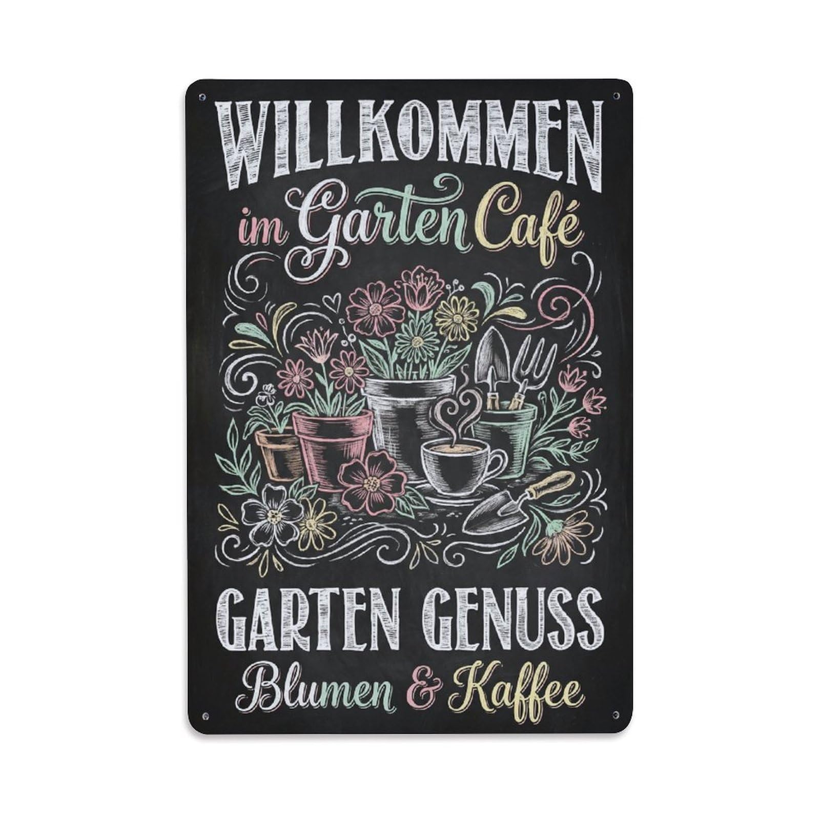 Vintage Funny Garden Chalkboard Welcome Cafe Metal Tin Sign