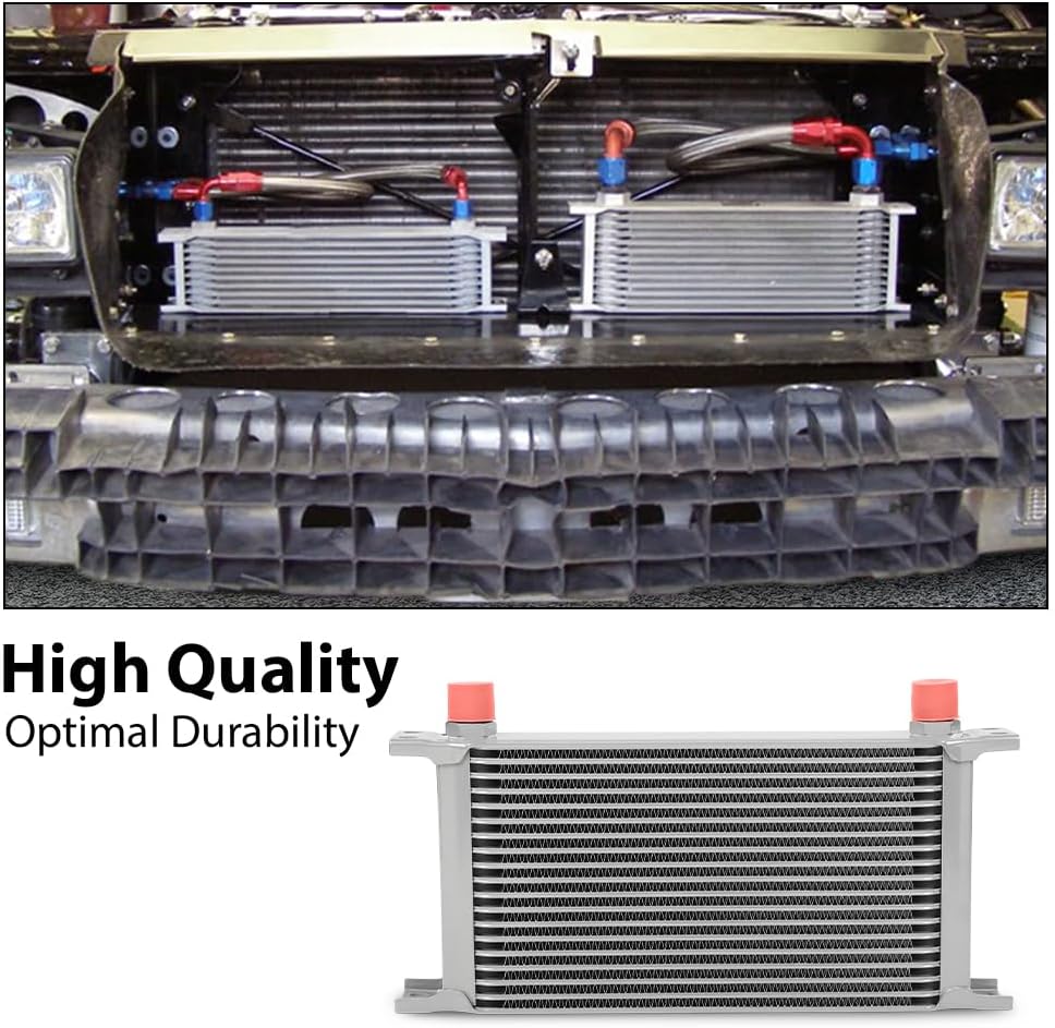 G-PLUS Universal Racing Aluminum Engine Transmission Oil Cooler 19 Row English-style AN10-10AN Silver T-6061 Aluminum