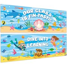 Yeaqee 2 Pcs 1 x 3 ft Ocean Themed Banner Posters Classroom Photography Backdrop Welcome Bulletin Board Decorations School Under The Sea Backdrop Wall Ocean Backdrop for First Day of School Party