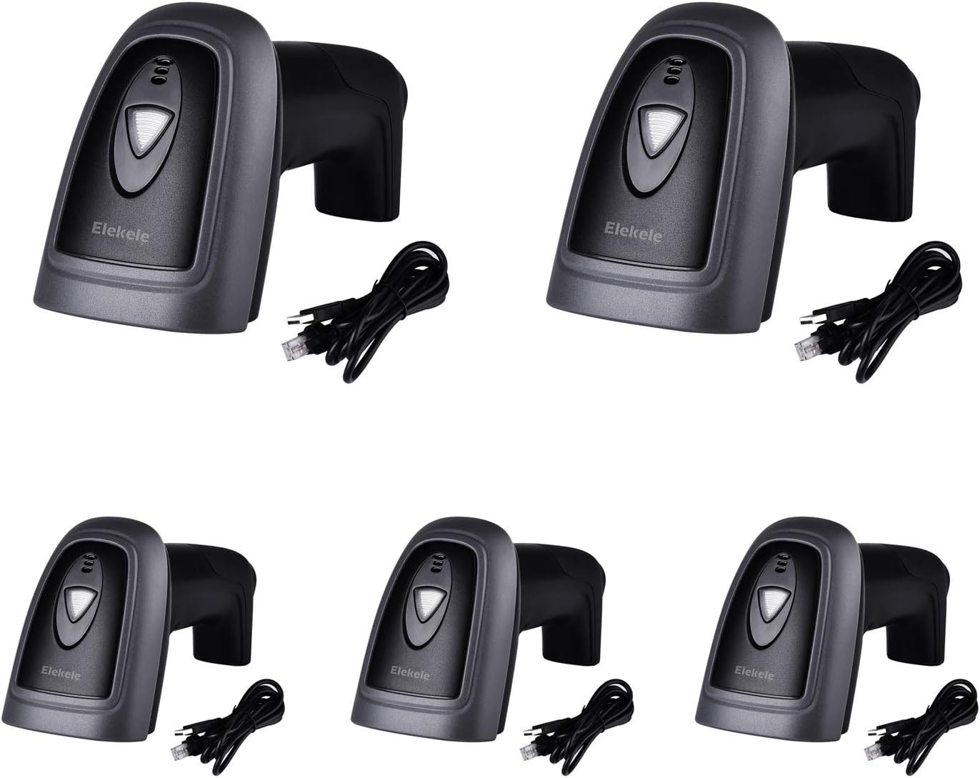 Barcode Scanner Handheld Elekele @ Wired 1D Barcode Hand Scanner, 3 mil, Hand-Held Ergonomic and Sturdy Design Support, Plug and Play, Wired WBS2001_Black_5pcs
