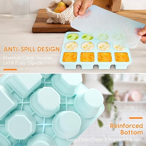 Miniatura 3 de Recipientes de almacenamiento de alimentos para bebés, bandeja de almacenamiento de silicona para congeladores de alimentos para bebés con tapa,