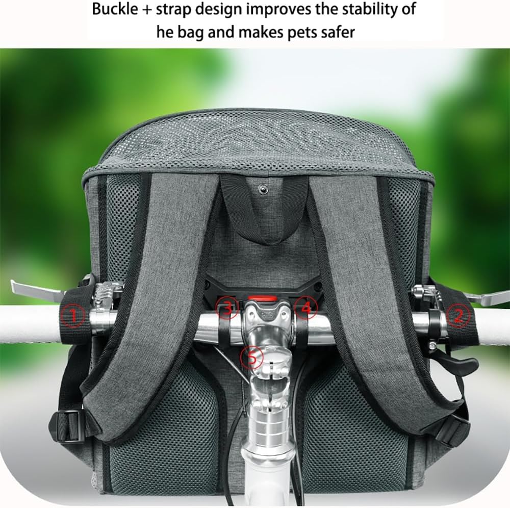 Small Dog Bike Seat – Front Bicycle Pet Basket, Buckle & Strap Security, Thickened Liner, Storage Pocket, Foldable Design