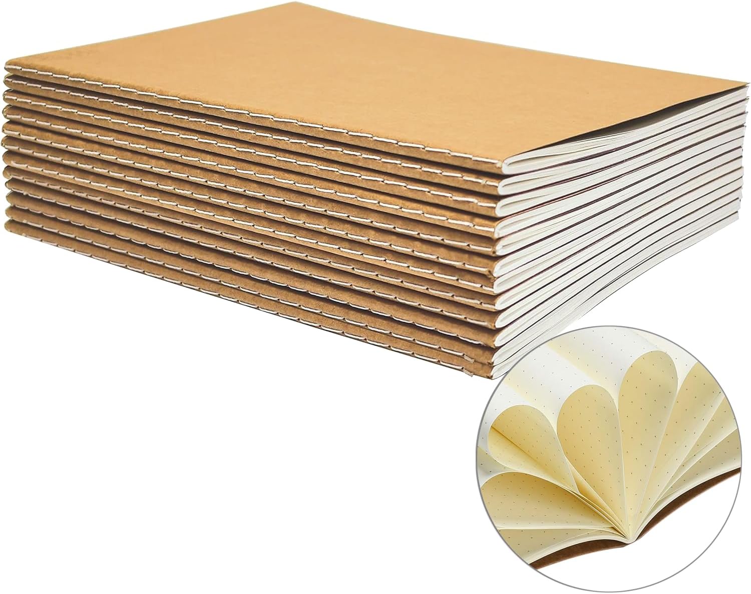 12 Pack A5 Dot Notebooks Kraft Brown Cover with Dot Grid Paper, Journal Dotted Notebook for Students, Travelers, Office - Memo Diary Subject Notebook - 60 Dotted Pages/30 Sheets