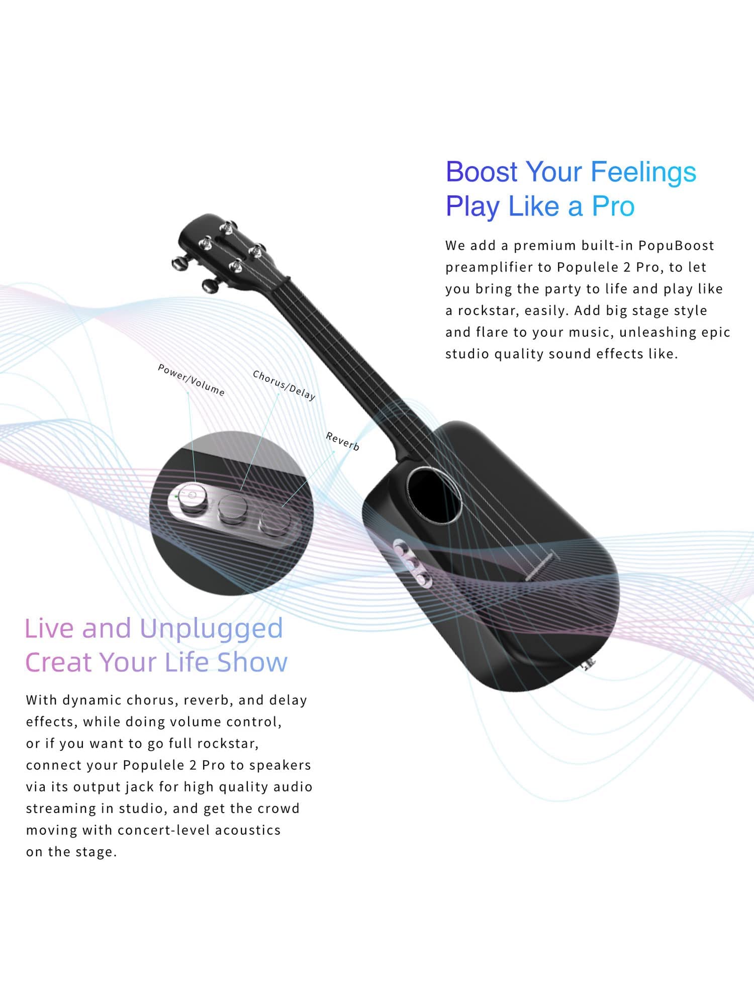 Ukelele de fibra de carbono, ukelele de viaje inteligente de 23 pulgadas con USB, efectos y luz LED, perfecto para principiantes, conciertos y entusiastas de la música