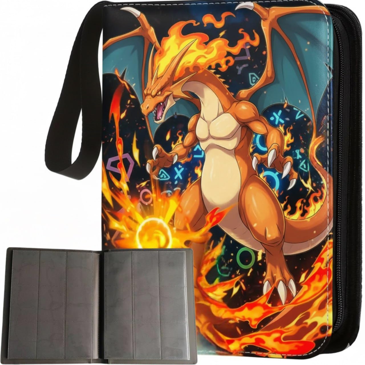 Raccoglitore Carte Collezionabili 900 Tasche con Zip – Album Porta Trading Card TCG Alta Capacità, Binder Protettivo Impermeabile Anti-Polvere, Organizer Carte da Gioco Standard, Design Drago Fiamme