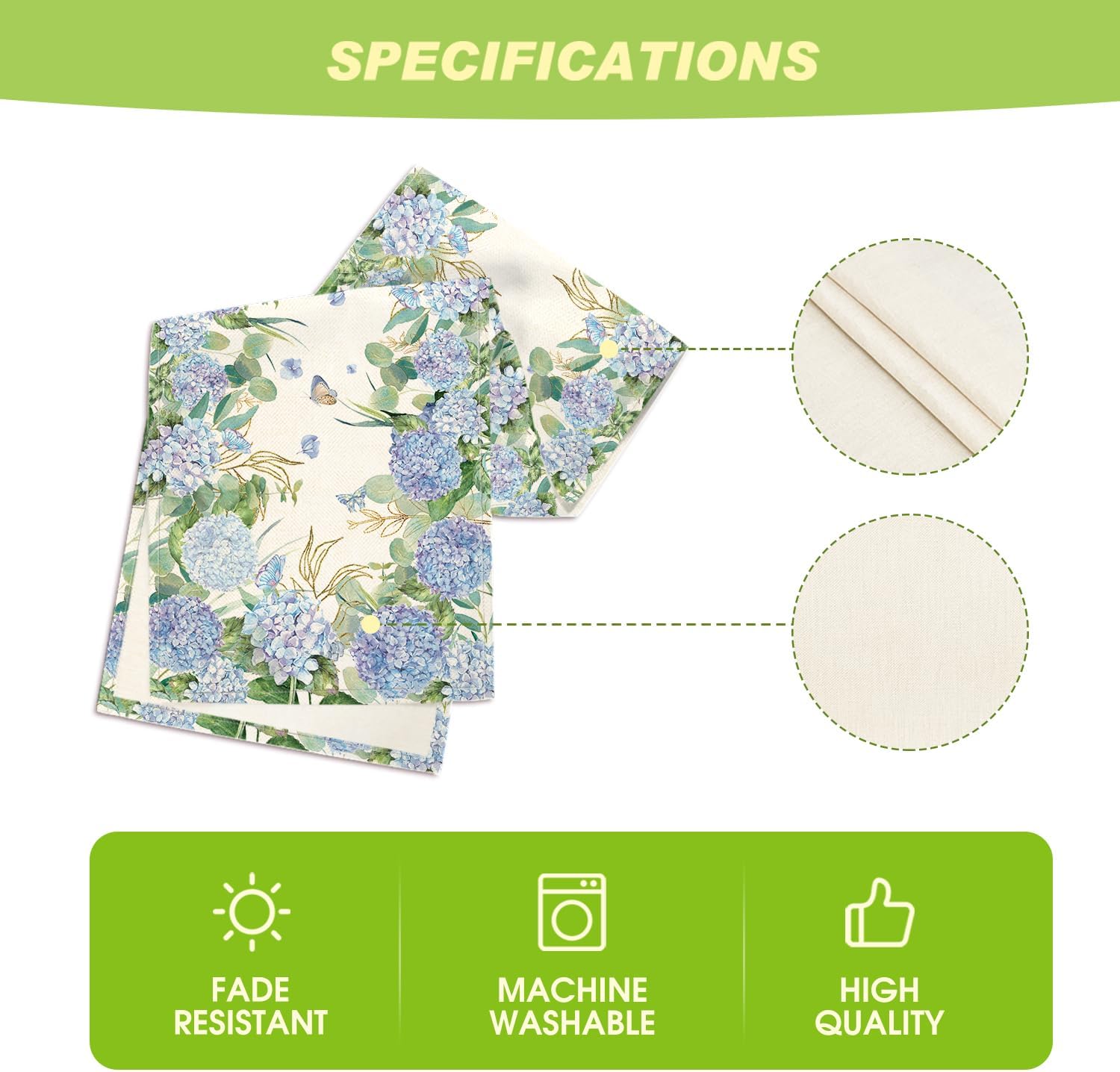 Artoid Mode Hydrangea Wildflowers Flower 210 GSM Summer Table Runner, Seasonal Spring Kitchen Dining Table Decoration for Home Party Decor 13x72 Inch