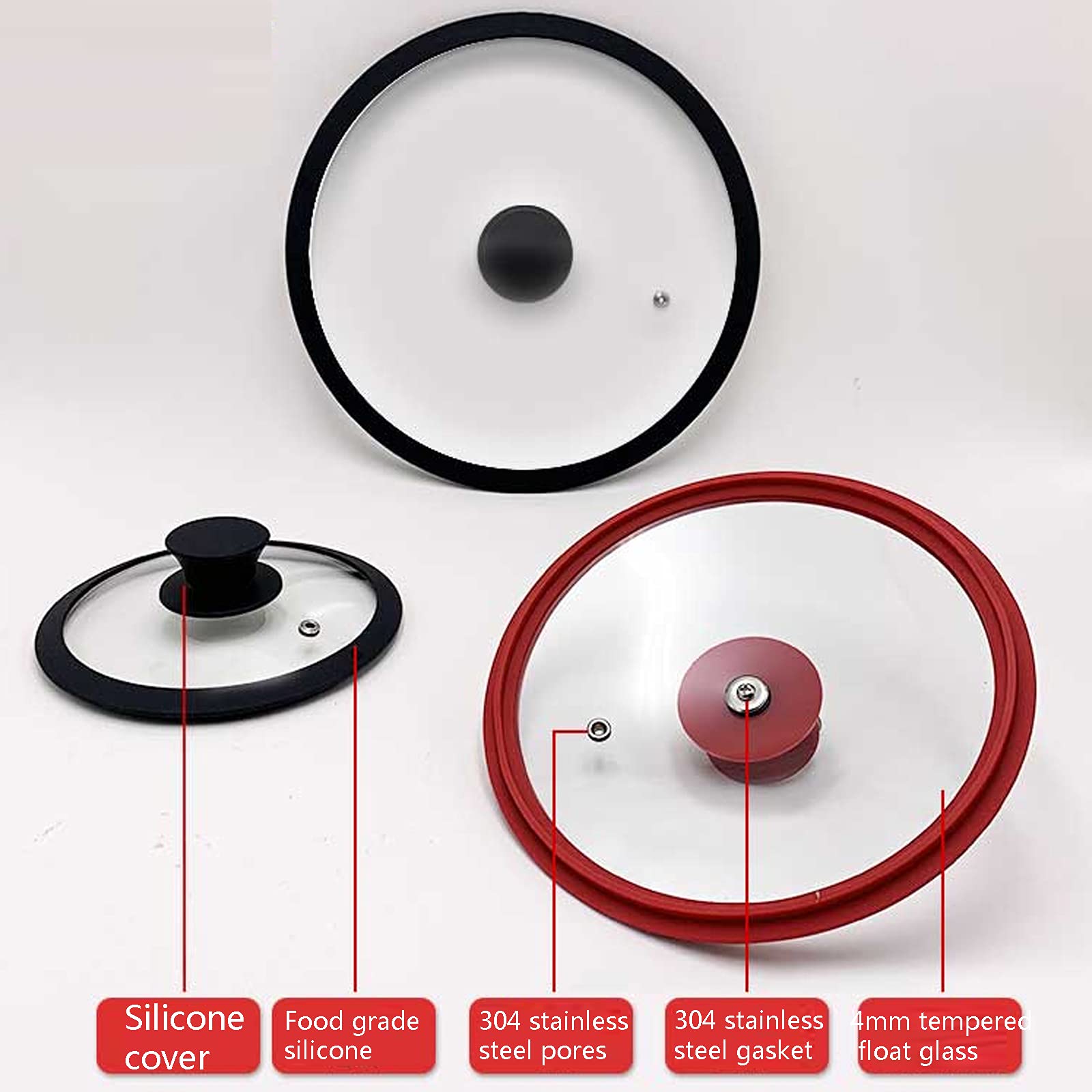 Coperchi universali in vetro siliconico per pentole e padelle, con bordo in silicone Coperchi di ricambio per padelle da cucina Sfiato del vapore, coperchi multi-dimensioni lavabili in lavastoviglie