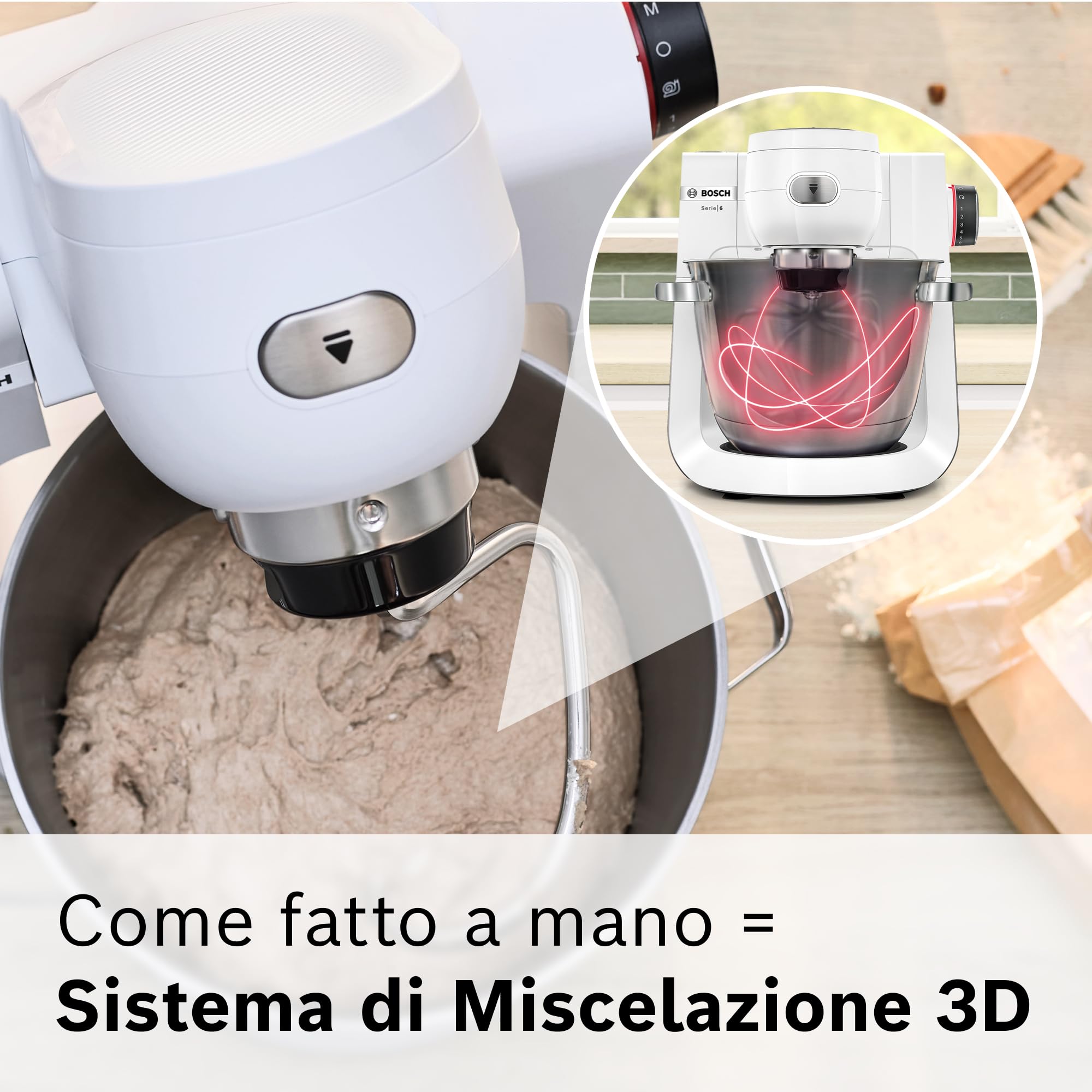 Bosch Serie 6 Planetaria MUMS6EW22, Potente Motore da 1600 W, Ciotola XXL da 5.5 L in Acciaio Inox, Frusta e Ganci, Dischi Vari, Frullatore, Accessori Inclusi Lavabili in Lavastoviglie, Bianco