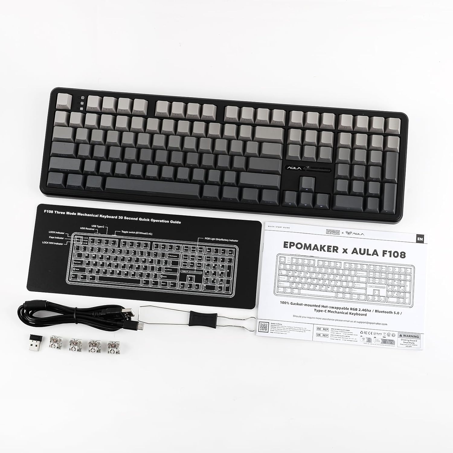 MechLands Aula F108 100% Wireless Gaming Keyboard, Full Size Custom Gasket Mechanical Keyboard, 4000mAh Battery, Programmable 108 Keys, Hot-Swappable, for Win/Mac (Black Gradient) - Image 8