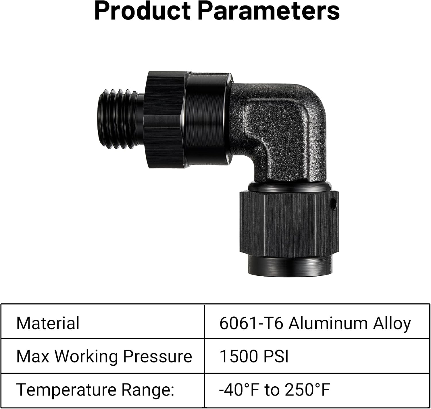 EVIL ENERGY 6AN Female to M12x1.5mm Metric Male 90-Degree Elbow Swivel Fitting Adapter Hose End Forged Aluminum Black