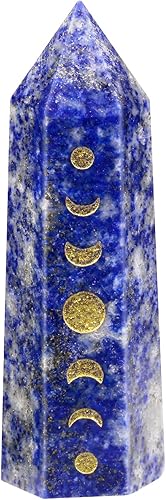 Rockcloud Punto de cristal grabado en fase lunar, piedra hexagonal de bolsillo para meditación Reiki, decoración del hogar, obsidiana