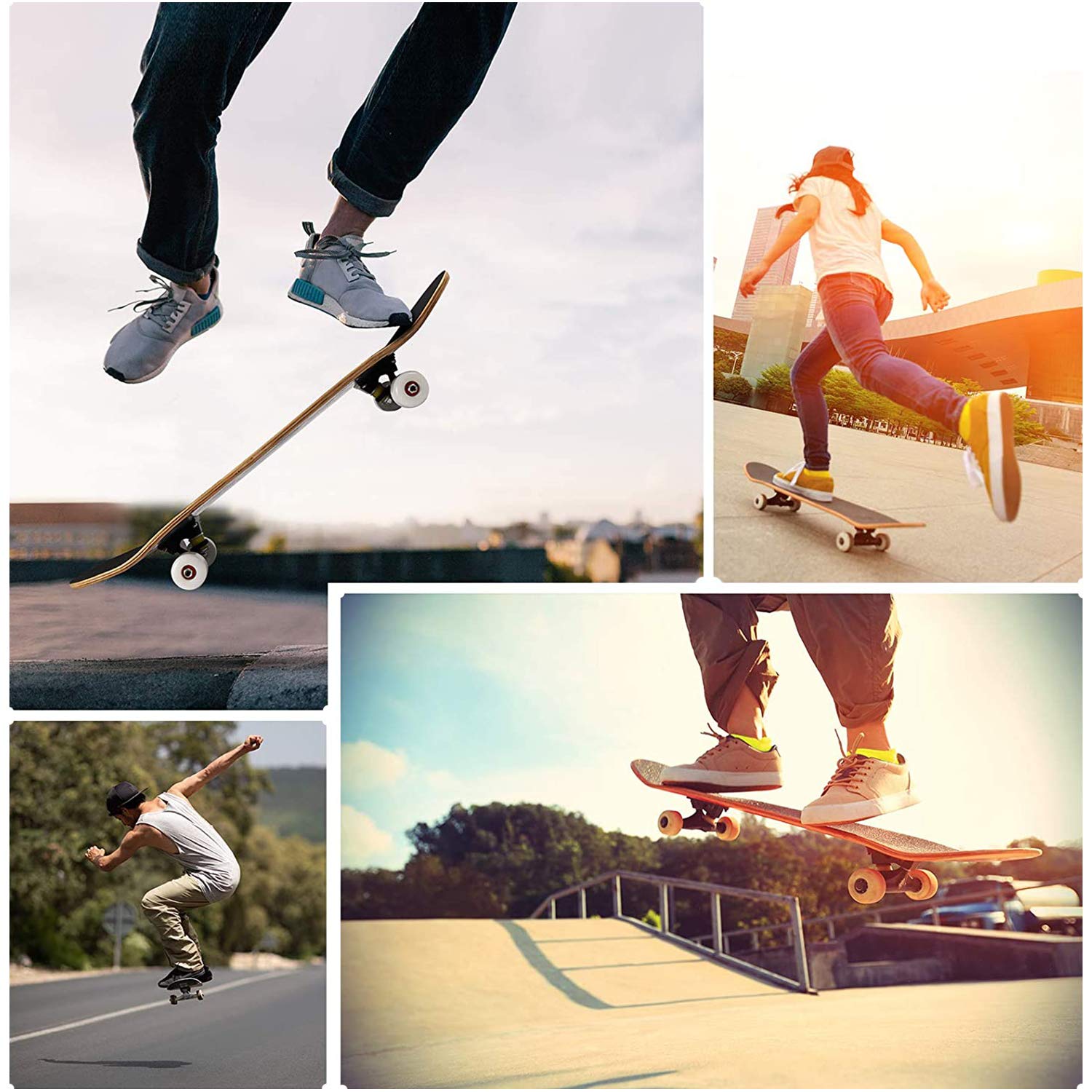 Completo Skateboard Professionale,tavola in acero a 8 strati,31'' x 8'' skateboard double kick deck concavo,Adatto per adulti, principianti, ragazzi, ragazze, adolescenti, bambini