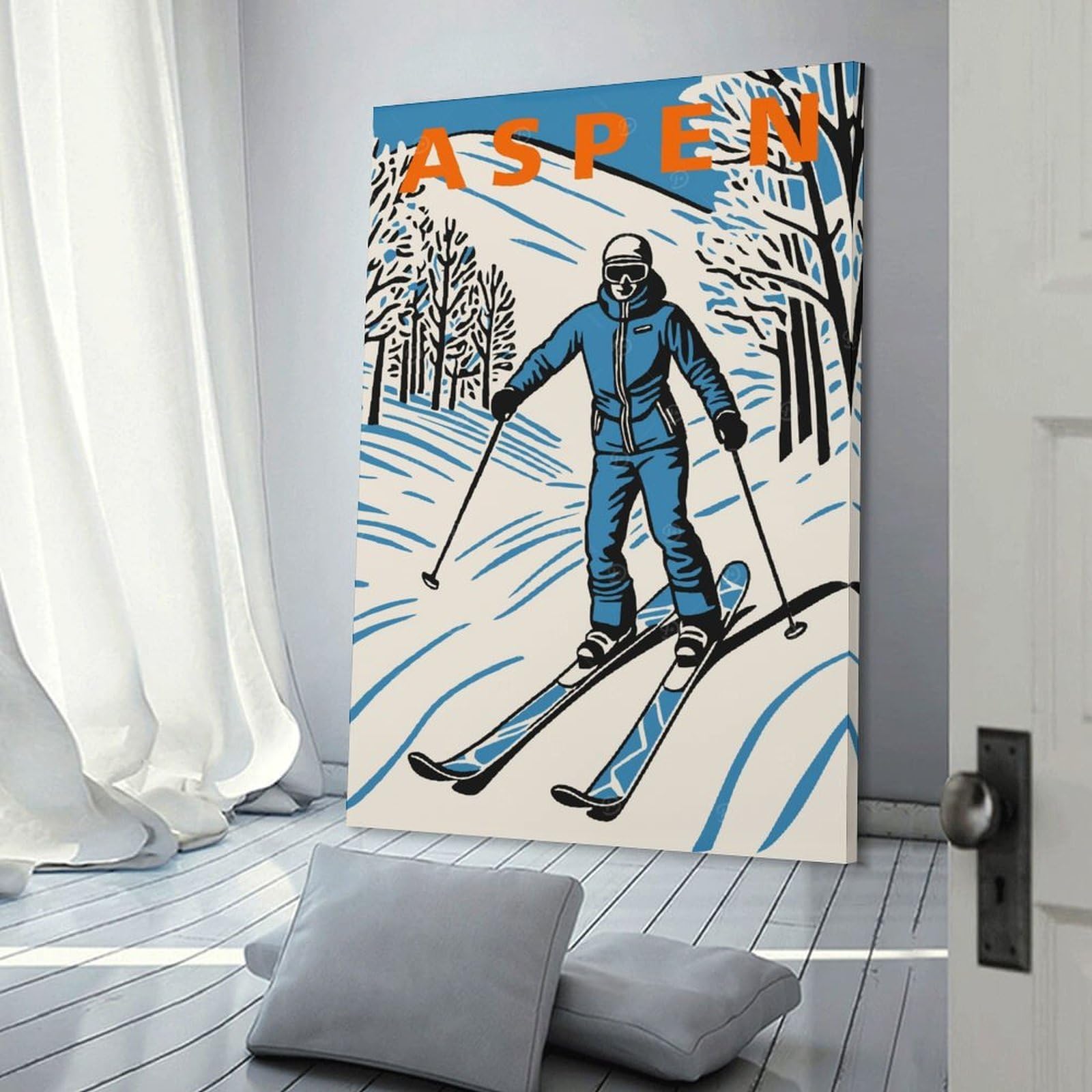 Junmoney Decorative Canvas Print Aspen Skiing, 24x36inch(60x90cm), for Entrance Walls, Hall Decor Or Foyers, A Stylish Accent for Home Entrances