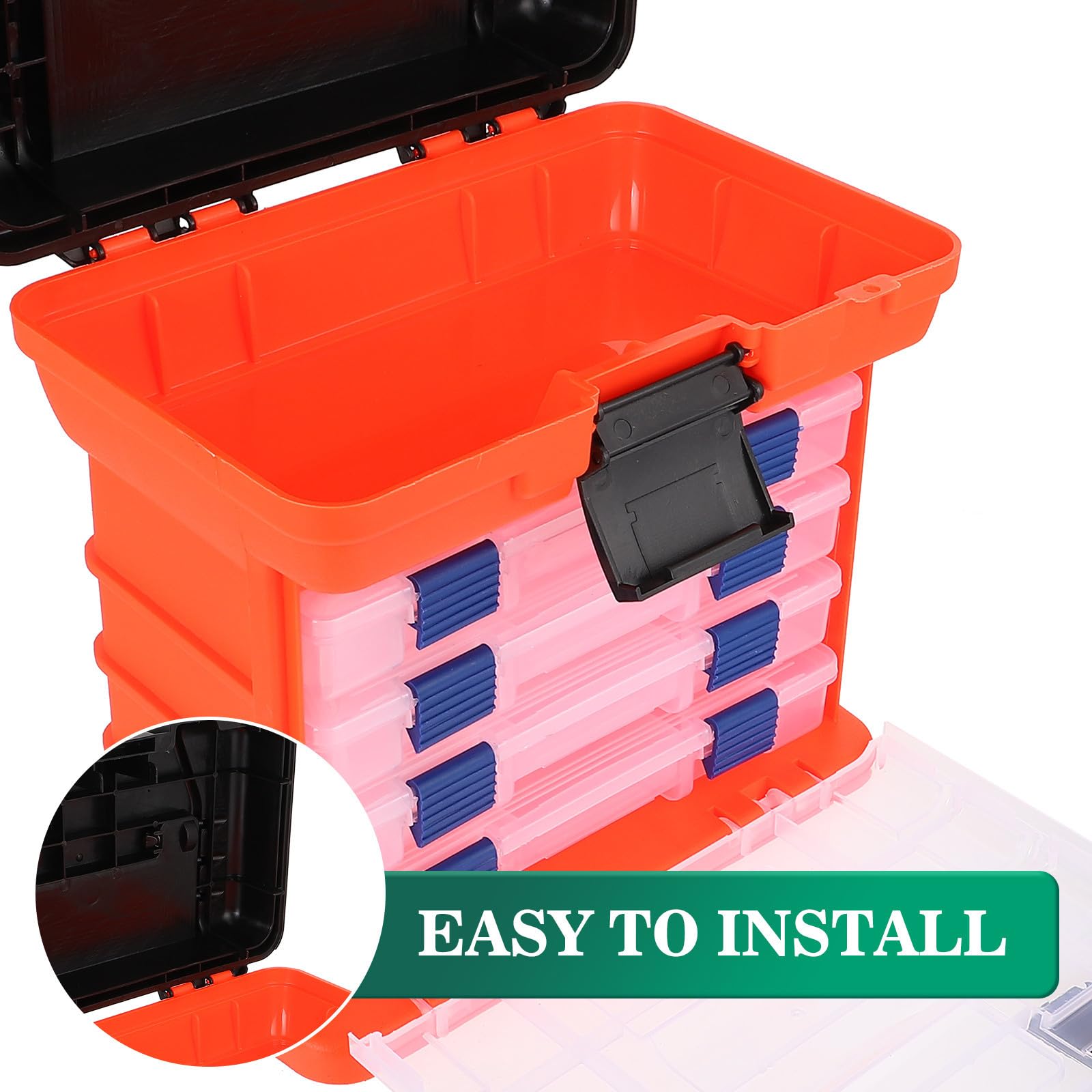 FRCOLOR Boîte de Rangement pour Matériel de Pêche 4 Couches Grosse Capacité en Plastique Poignée Pliable pour Organiser Outils et Accessoires