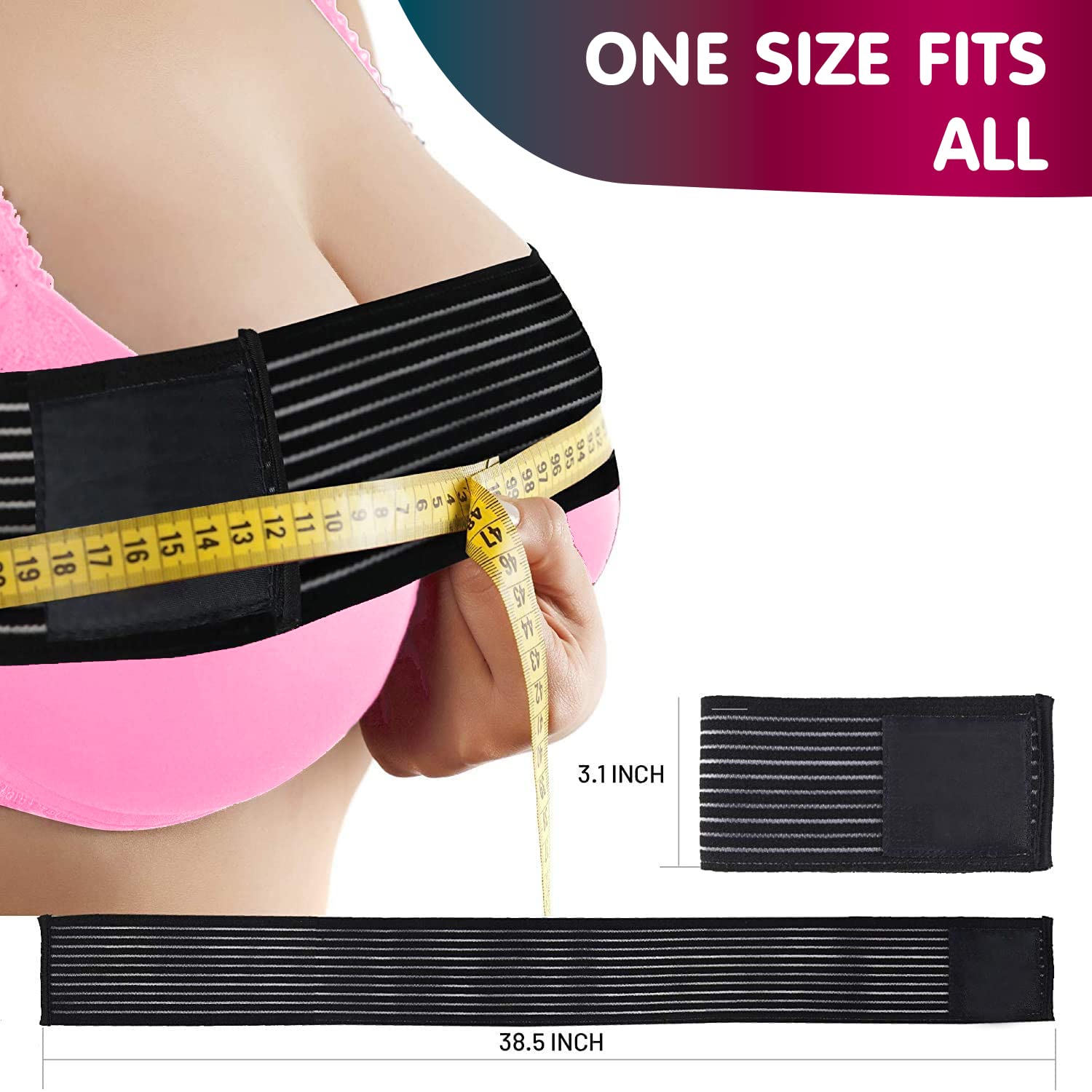 M PAIN MANAGEMENT TECHNOLOGIES Breast Implant Stabilizer Band by PMT, Post Surgery Breast Augmentation and Reduction Strap, Chest Belt, Breast Support Bandage, One Size Fits All