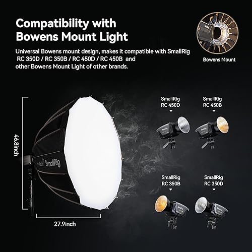 Vista 27 de SMALLRIG Parabolic Softbox de liberación rápida, caja suave parabólica, compatible con SmallRig RC 120D/RC 120B/RC 220D/RC220B y otras luces