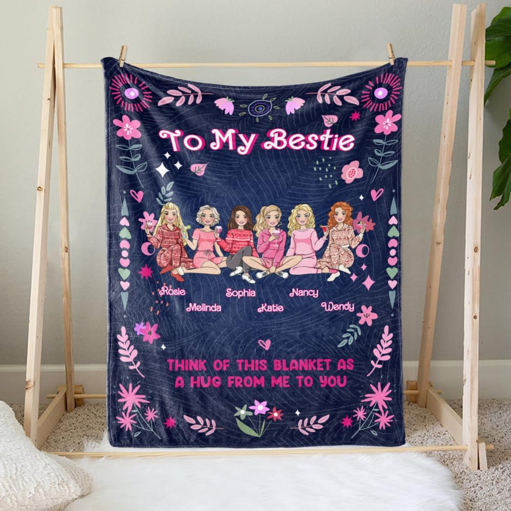 Gossby Personalized Custom Blanket (6 Women) to My Besties, Think of This Blanket as a Hug from me to You Best Friend Birthday Gifts, Bestie Blanket, Best Friend Throw Blanket for Women, BFF Blanket,