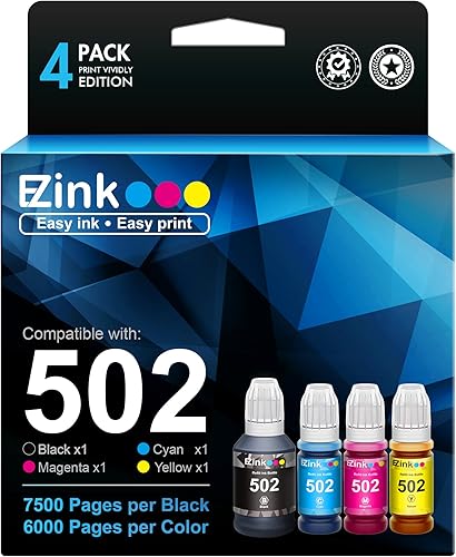 E-Z Ink Repuesto de botella de tinta de repuesto compatible para Epson 502 T502 522 T522 de alto rendimiento para usar con impresoras ET-4760,