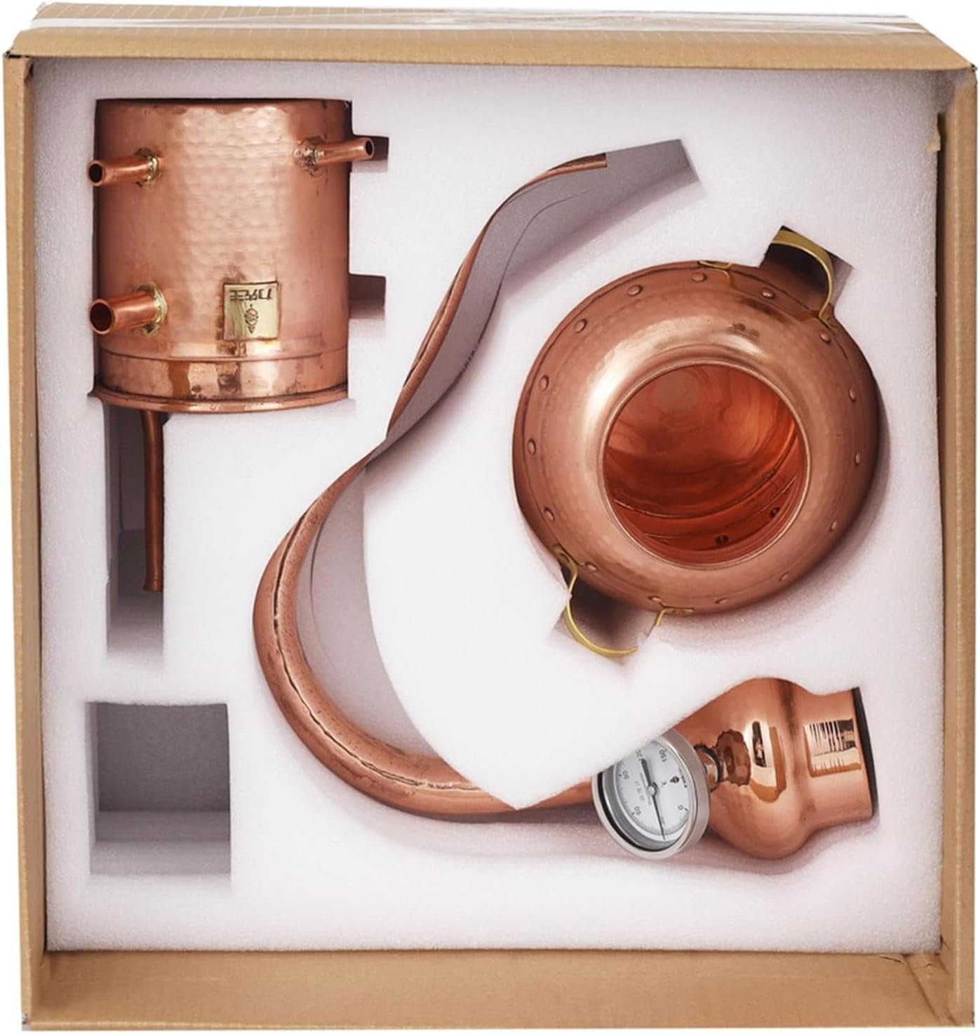 3L Pure Copper Alembic Still, Copper Moonshine Still with Thermometer, Home Brew Wine Making Kit for Whiskey, Essential Oils