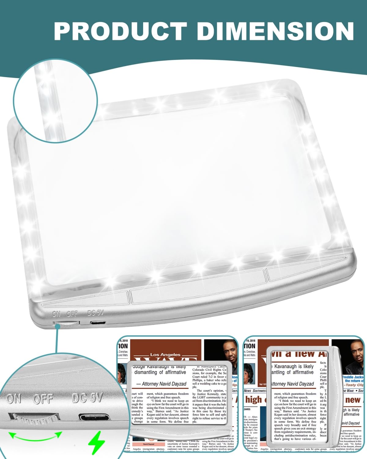 Lupa de página completa para leer, lupa con luz para personas mayores, color plateado