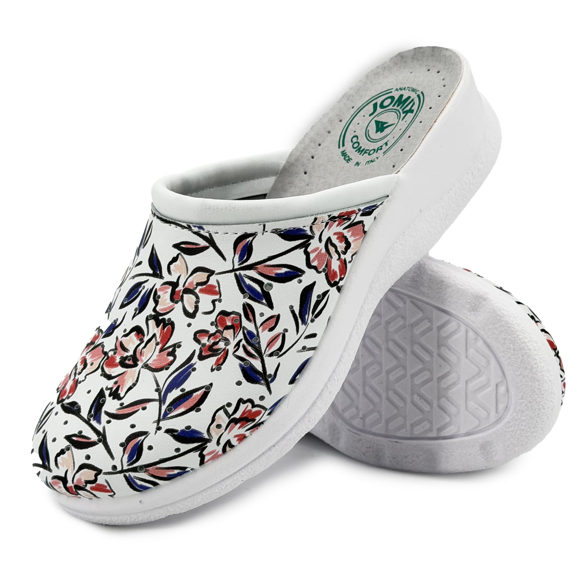 JOMIX Zoccoli Sabot Donna Comodi per Casa Tomaia Floreale Plantare Morbido Suola Antiscivolo Silenziosa Leggeri Facili da Indossare Zeppa Bassa 4.5 cm