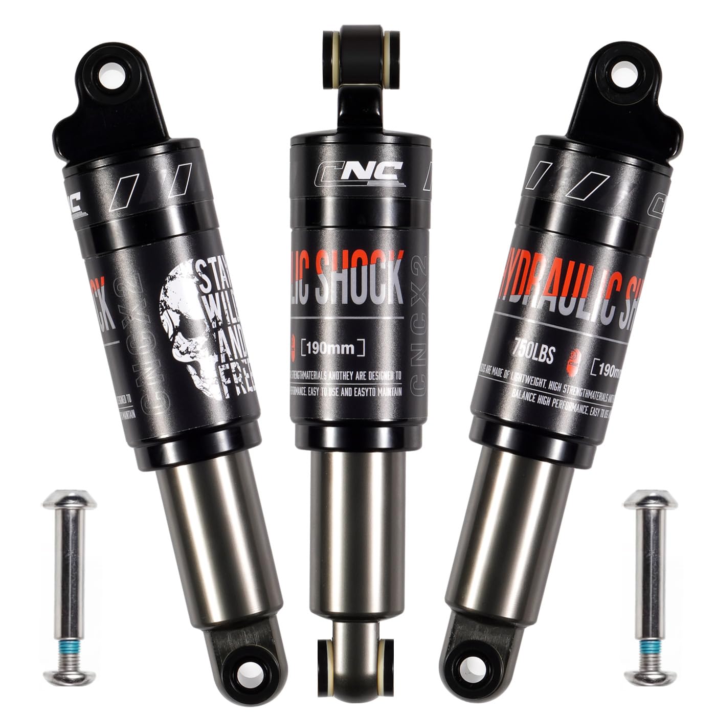 CNCLOL Mountain Bike Rear Shock 120mm/125mm/150mm/165mm/185mm/190mm/200mm, Hydraulic Rear Suspension Absorber, Non-Adjustable Oil Pressure Shock for MTB, Bicycle, DH, E-Bike 190x750lbs