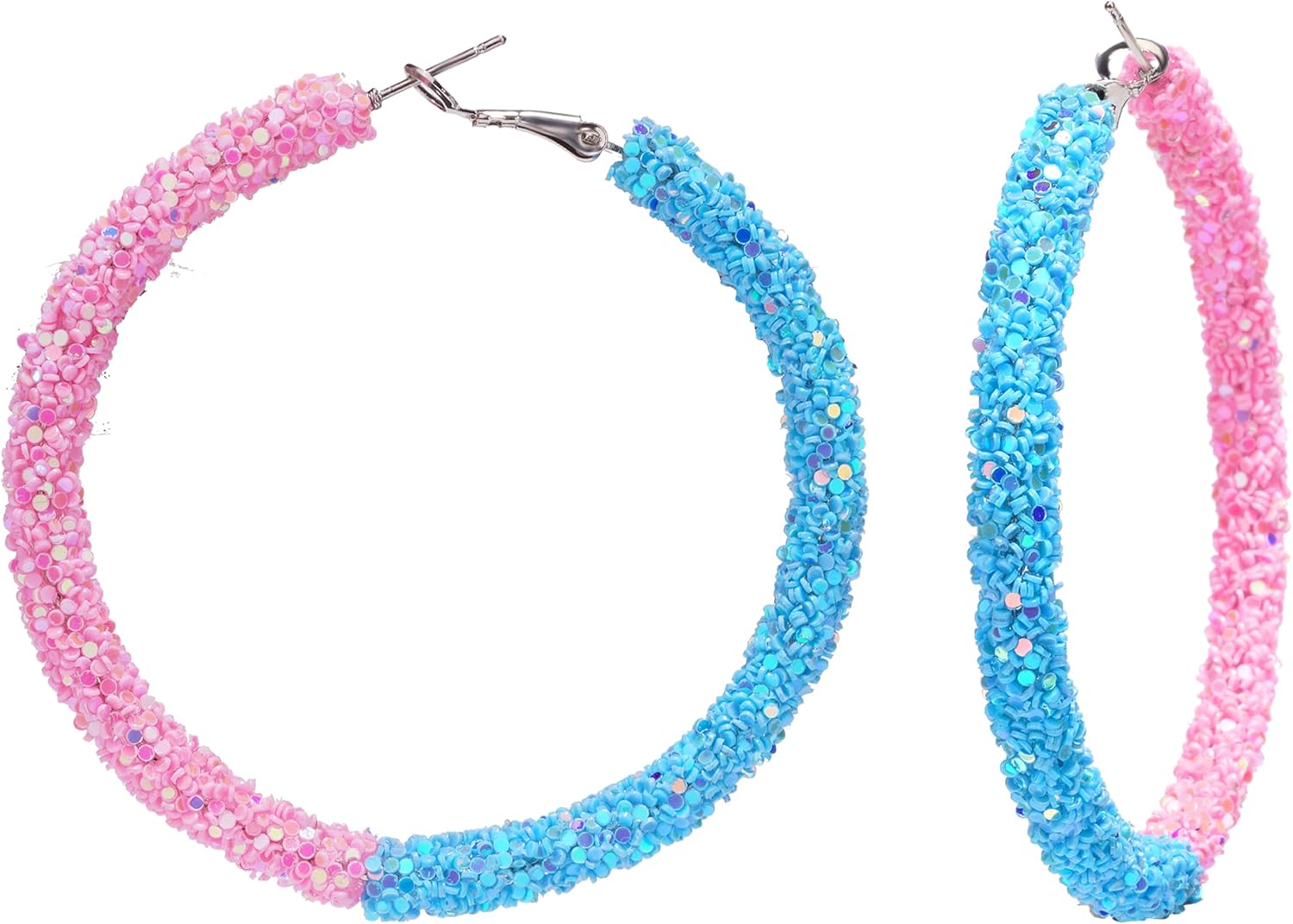 RareLove He or She Gender Reveal Gifts Pink and Blue Earrings Glitter Sequin Lightweight Big Hoop Earrings for Women