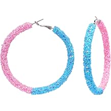 RareLove He or She Gender Reveal Gifts Pink and Blue Earrings Glitter Sequin Lightweight Big Hoop Earrings for Women