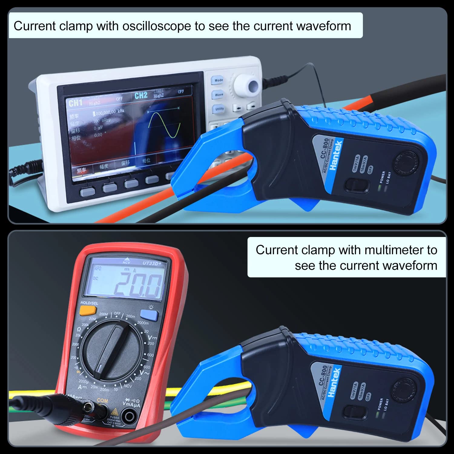 oscilloscope Probe AC/DC Current Clamp probe Hantek CC-65 CC-650 CC-800 20KHz/400Hz Bandwidth 1mV/10mA 65A/650A/800A with BNC plug(CC-65)