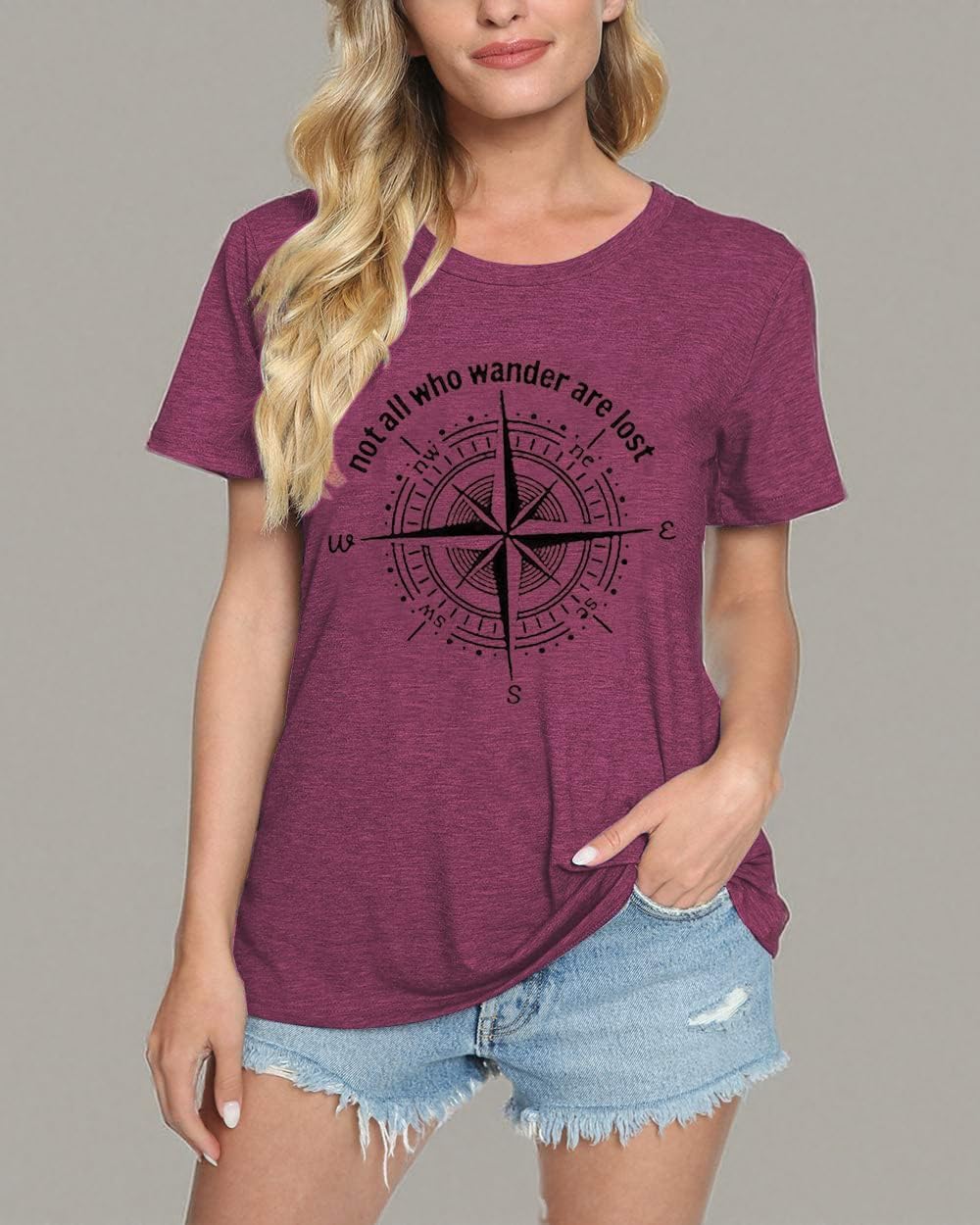 Compass Graphic Tees for Women Not All Who Wander are Lost T Shirt Casual Vacation Short Sleeve Camping Travel Tee Tops - Image 4